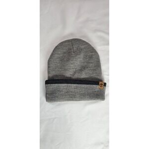 Timberland Heather Gray Knit Beanie Hat OS One Size Black Stripe Cuffed Cap